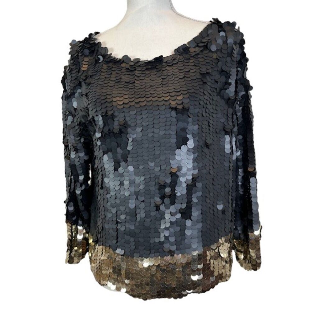 Joie Sequin Top Black with‎ Gold Stunning Huge Hanging Sequins Size Medium